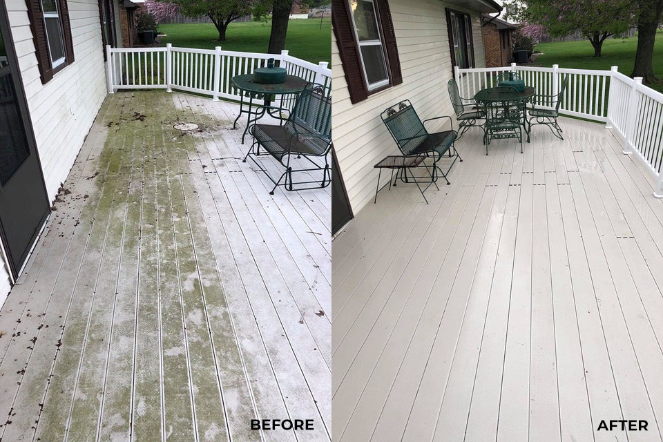 Exterior deck cleaning before / after